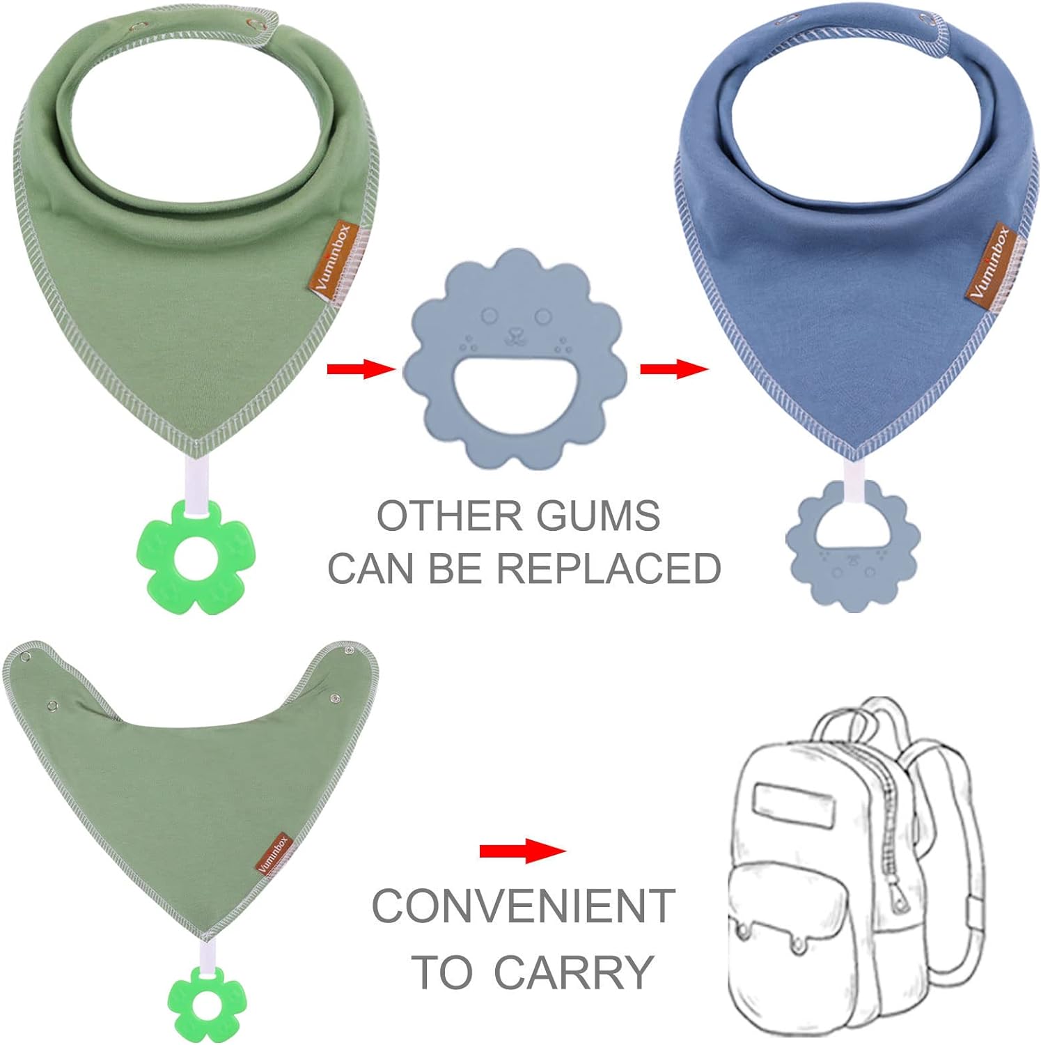 vuminbox Baby Bandana Drool Bibs 6-Pack and Teething Toys 6-Pack Made with 100% Organic Cotton, Absorbent and Soft Unisex - Image 6